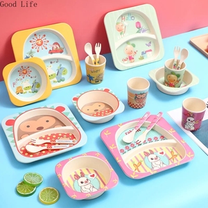Plato de comedor de fibra de bambú con dibujos animados, tazón de arroz, respetuoso con el medio ambiente, 5 uds. - Product Image 1