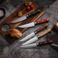Ensemble de couteaux à steak semi-dentelés 3Cr13 avec logo personnalisé, manche en bois Pakka, couteaux professionnels pour couper la viande, vente en gros pour restaurants, usine