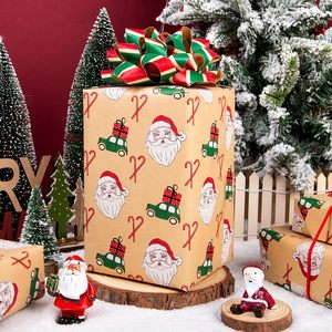 Kraft Christmas Wrapping <b>Paper</b> <b>Roll</b> 17 In X 33 Ft Santa Claus Pattern Recyclable Packaging <b>Paper</b> - Product Image 4
