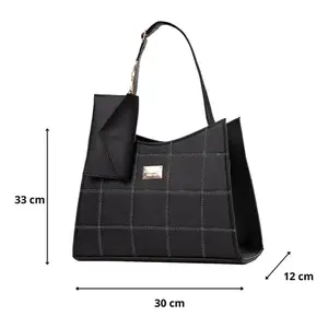 Bolso Tote para Mujer Fana Jacinta, Negro, Mediano, Cuero PU, Patrón Geométrico, Bolso de Mano Casual Rígido para Uso Diario - Product Image 3
