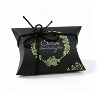 Boîte cadeau en forme de coussin avec imprimé feuilles vertes, avec ficelle en jute, boîte à bonbons et biscuits en papier pour les faveurs de mariage, emballage cadeau