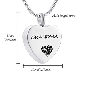 Joyería de cremación, collar de urna conmemorativa de corazón de <span class=keywords><strong>abuela</strong></span> en forma de corazón de acero inoxidable, colgante de recuerdo de cenizas - Product Image 2