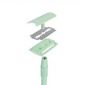Rasoir à double lame en acier inoxydable vert menthe avec manche en bois pour le rasage du corps - Product Image 3