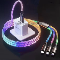 Cable de Carga Rápida 3 en 1 de Nailon Luminoso en la Oscuridad 6A para Computadora, 120 cm