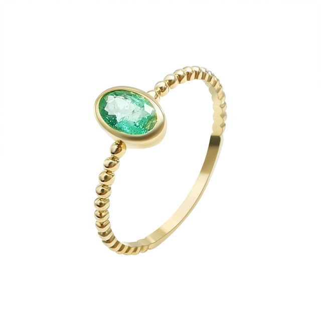 Natural Emerald Engagement Ring 9K Yellow Gold Minimalist Emerald Rings