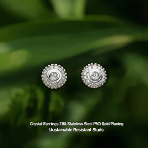 <b>Crystal</b> <b>Earrings</b> 316L Stainless Steel PVD Gold Plating Sustainable Resistant <b>Studs</b> - Product Image 3