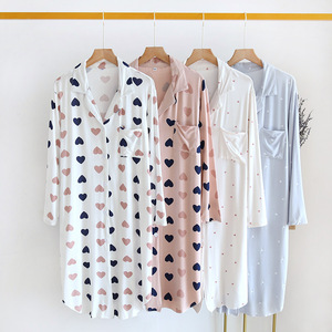 Abito da notte donna pigiama primaverile Pour Femme Nightwear Modal Long Summer Pocket Cartoon Cardigan Sleep Tops Nuisette - Product Image 1