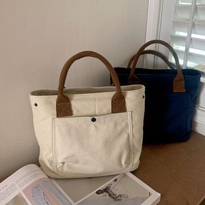 <b>Canvas</b> <b>Tote</b> Bag For Women Off White Navy Blue Solid Color Zippered Pocket Everyday Use Spring 2024 - Product Image 1