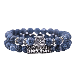 Conjunto de Pulseras de Moda con Cuentas de Cristal de Doble Capa de 8 mm, Diseño de Búho Curativo Unisex - Product Image 3