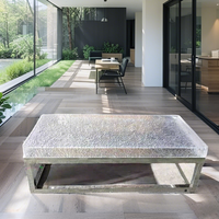Table basse moderne en acrylique durable sur mesure, plateau transparent en acrylique, pieds en acier inoxydable, table à thé rectangulaire pour salon avec rangement