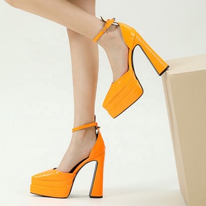 Zapatos de Tacón Alto con Plataforma de 5 cm, Sandalias de Verano 2022 con Punta en Pico y Correa en el Tobillo con Estampado de Piedras Sólidas para Mujer - Product Image 3