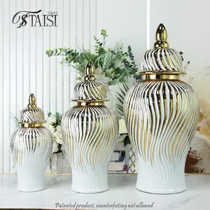 J294GA vas tekstur keramik toples jahe berombak emas dan putih untuk dekorasi bunga perabotan mewah aksen Dekorasi Rumah