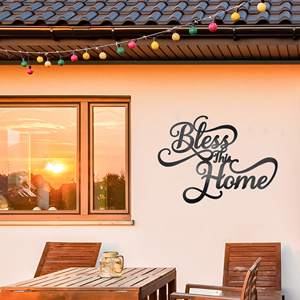 Décoration murale moderne en métal noir Art, Bless This Home Metal Wall Stencil Decor Entryway Living Room Decoration Signs - Product Image 5