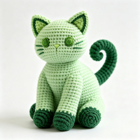 Peluche tricotée chat vert de dessin animé, adorable et douce, personnalisable, jouet en peluche sur mesure pour enfants, vente en gros