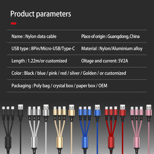 Kabel Pengisi Daya USB <span class=keywords><strong>3</strong></span> in 1 dengan Logo Kustom, Panjang 1,2 Meter, Bahan Nilon Kepang, untuk Ponsel, Hadiah, Dapat Dikustomisasi - Product Image 6
