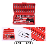 Vente directe usine – Kit d'outils combinés 46 pièces en acier inoxydable avec cliquet et douilles, mallette rigide pour voitures et usage domestique
