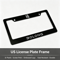 Cadre de plaque d'immatriculation américaine BOLONG à 2 trous en ABS avec logo personnalisé et vis de fixation, cadre de plaque d'immatriculation automobile standard américain