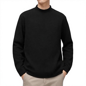 Pull à col roulé noir pour homme, tricoté, coupe classique, couleur unie, vêtement d'automne décontracté - Product Image 1