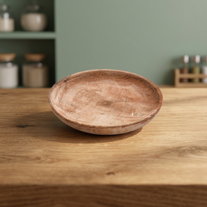 Assiette plate ronde en bois, style Wabi Sabi, faite à la main, couleur unie, vaisselle - Product Image 3