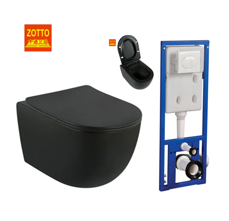 Banheiro de cerâmica moderno, banheiro de cerâmica preto fosco sem aro parede pendurado preto lavabo e banheiro design vaso sanitário