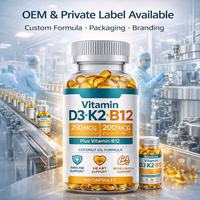 Capsules de Vitamine D3 K2 MK7 B12 - Complément Alimentaire pour le Soutien Immunitaire, Osseux et Cardiaque, Formule Haute Puissance, OEM ODM Marque Privée, Non Destiné aux Nouveau-nés