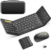 Keyboard dan Mouse Lipat Nirkabel BT Combo, Mouse Nirkabel Isi Ulang USB-C 2.4G + BT5.0, Keyboard Portabel Ukuran Penuh untuk Perjalanan