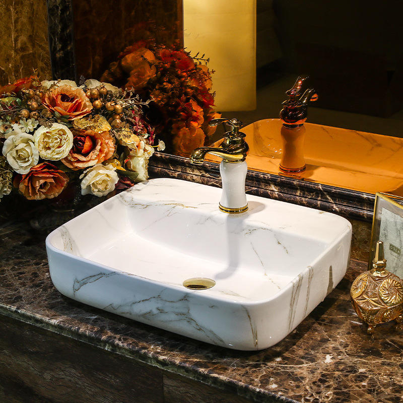 Long carré rond robinet trou d'encre blanc rock bassin unique