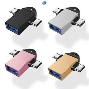 2在1型C微型USB OTG转换器微型USB型C OTG公转USB 3.0母适配器连接器适用于Android