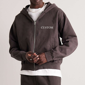 Boxy Zip up Y2k Men Hoodie Distressed Organic Cotton Pullover Full Zip Hoodie Custom 500 Gsm Heavyweight Zip Hoodie Manufacturer - Product Image 1
