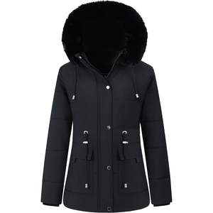 Moerdeng Abrigo acolchado de invierno para mujer, forro polar acolchado, capucha desmontable, parka a prueba de viento, manga completa - Product Image 3