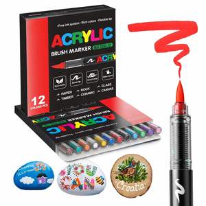 Marcadores de Pintura Acrílica con Punta de Pincel de 12 Colores, Premium, para la Mayoría de las Superficies, Manualidades, Suministros de Arte, Modelo MK0027012 - Product Image 1