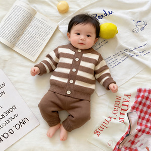 <strong>Winter</strong> Newborn <strong>Baby</strong> Knit Clothing Suit Toddler Boy Long Sleeves Striped Cardigan and Pant 2 Piece <strong>Clothes</strong> Sets Kids Sweater - Product Image 2