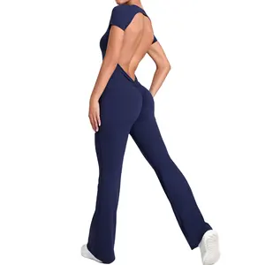 New Arrival Wholesale Fitness Sports Gym Workout Backless Workout One Piece Yoga Jumpsuit Fitness Clothing Women