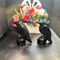 Wholesale Crystal Nature Gemstone Handmade Bird Figurines Animal Carvings Black Obsidian Raven for Home Decoration