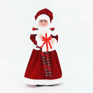 Decoração de natal com 18 polegadas, estatuetas de férias tradicionais da escócia borgonha, papai noel, sra.