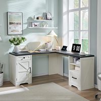 Scrivania Moderna in Legno Stile Fattoria con Stazione di Ricarica e Armadietto Portadocumenti Bianco per Ufficio e Studio