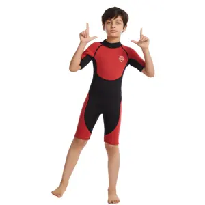 5毫米浮潜儿童冲浪潜水服氯丁橡胶背部拉链保暖潜水服短袖短裤男童女童潜水服