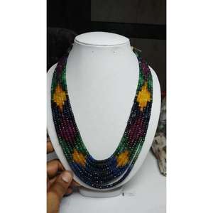 M.Y.GEMS - Collar de Perlas de Zafiro Natural Teñido Multicolor de Grado AB, 3 mm, 4.5 mm, Facetadas, en Forma de Rondelle, 7 Hilos, Certificado AIGS - Product Image 1