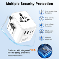 Adaptador de Enchufe Internacional Compacto 2AC, Enchufe Pequeño, Cargador de Viaje Universal con 3 Puertos USB y Tipo-C