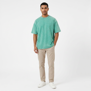 เสื้อยืดสีดำฟอกซีดแบบโอเวอร์ไซส์สำหรับ260gsm เสื้อยืดสไตล์วินเทจซักได้สีดำ - Product Image 1