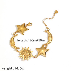 Star Moon Sun Stainless Steel Necklace <b>Bracelet</b> <b>Set</b> For Women Fashion Jewelry Clavicle Chain Party Gift Gold Silver Tone - Product Image 5