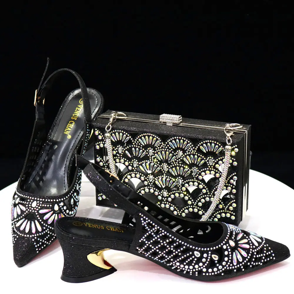 High Quality New Styles Italian Crystal Bags And Shoe Sets For Women Female