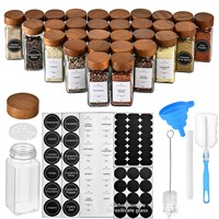 Ensemble de 24 pots à épices carrés en bois d'acacia, capacité de 40 oz, design moderne et minimaliste, entonnoir et brosse inclus