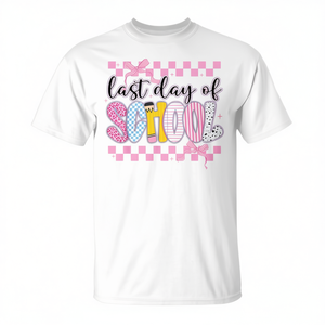 T-shirt Last Day Of School à motif à carreaux rose pour enfants, tenue d'été - Product Image 3