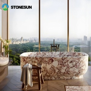 StoneSun Wholesale Calacatta Marble Solid Surface Bathroom <strong>Bathtub</strong> Natural Marble Freestanding <strong>Bathtub</strong> - Product Image 5