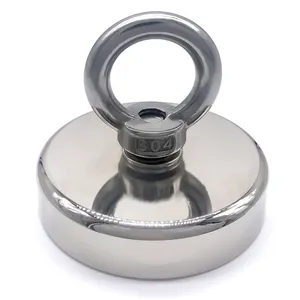 Hot Sale Low Price 340KG Strong Pull Force D90x90mm Round Rare Earth NdFeB SST Eyebolt Salvage Magnet Fishing Magnet