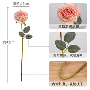 Roses artificielles en soie, fleurs hautement réalistes, accessoires de décoration pour mariage et maison - Product Image 4