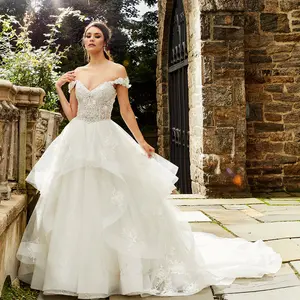 Kralen Kristal Glanzende Prinses Baljurk Trouwjurk Robe De Mariee Boheme Korte Mouw See Through Illusion Bridal Jurken