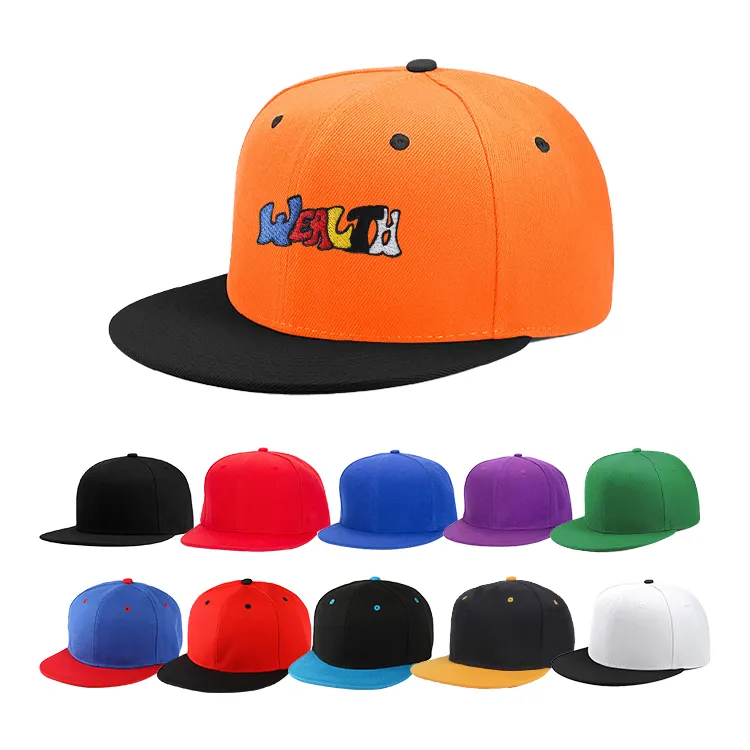 قبعة الهيب هوب المخصصة، قبعة مع شعار مطرز من 6 أقسام، قبعة هيب هوب بنسيج قطني منظم بلونين