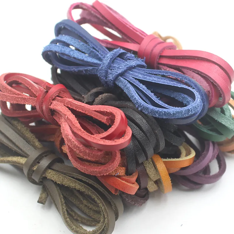 Tira de cordón de cuero genuino plano de 3mm, cadena trenzada para la fabricación de joyas, cordón de cuero para zapatos, artes y artesanías